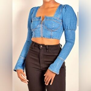 Denim Diva~ Puff Sleeves ~ Bustier Top ~ Small
